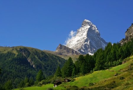 peaceful view on Matterhorn - famous mount in Swiss Alpsの写真素材