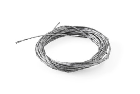 reel of steel rope isolated on white background
