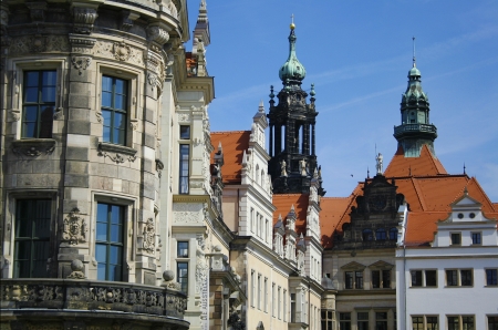 Beautiful view of baroque buildings in the center of Dresdenの写真素材