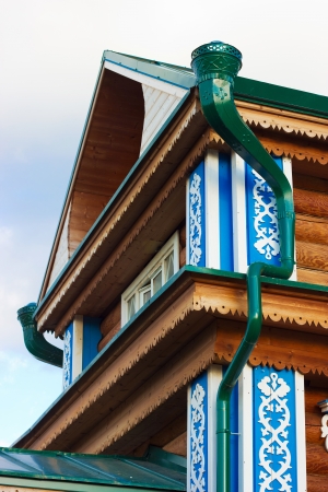 Rain gutter system of countryside houseの写真素材