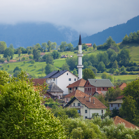 Plav town in Prokletije Mountains. Beautiful mosque are located in the center of town, Montenegroの写真素材