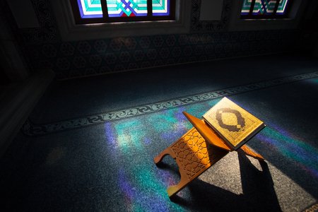 Quran - holy book of muslims, scene in the mosque at Ramadan timeの写真素材
