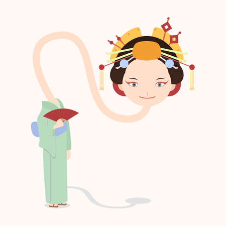 Japanese long neck ghosts, devil, youkai illustrationのイラスト素材