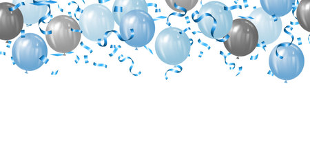 Illustration of blue balloons and confetti on white background - vectorのイラスト素材