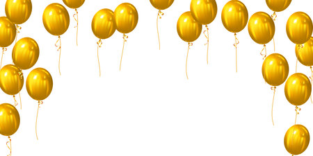 Illustration of golden party balloons on white background with copy space.のイラスト素材