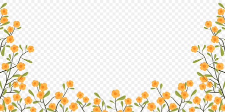 floral frame composition made of yellow flowers on transparent background, flat lay top view copy space. border fowerのイラスト素材