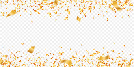 gold glittering confetti on transparent background for holiday, birthday, party and celebration luxuryのイラスト素材