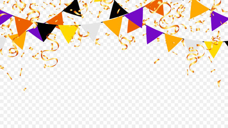 halloween festival background with garlands and winding flags vector illustration. party invitation concept in space for your text designのイラスト素材