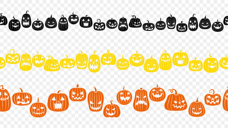 Happy Halloween pumpkins isolated border seamless, vector illustration flatのイラスト素材