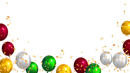 Realistic balloons with party decorations christmas, new year, birthday, congratulations, celebration and anniversaryのイラスト素材