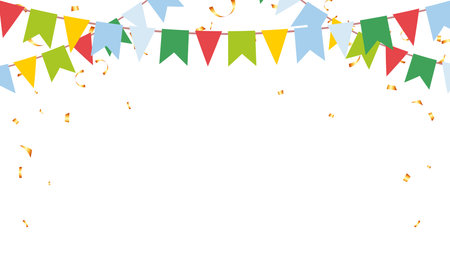 Banner of garlands flag and confetti for Christmas elements design vector Illustration holiday. congratulationのイラスト素材