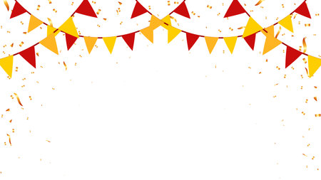Birthday, party, anniversary, holiday decoration elements vector flags and gold confetti bannerのイラスト素材