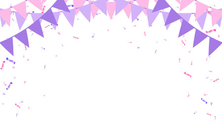 Banner Mother day paper pink, purple color flags hanging and confetti. event, celebration, decoration festivalのイラスト素材