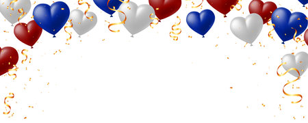 Heart balloon and gold confetti falling decoration party background frame vector illustration. anniversary, festivalのイラスト素材