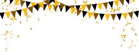 triangle pennants chain and confetti for Black Friday party color concept. birthday, celebration, carnival, anniversary, holidayand decorationのイラスト素材