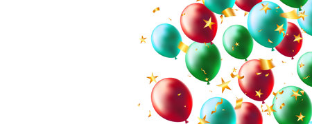 Frame banner multicolor balloons and gold confetti for birthday, party, Christmas, New year and greeting cardのイラスト素材