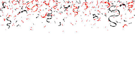 Falling red and black confetti isolated on transparent background banner. decoration greeting cardのイラスト素材