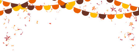 Banner template hanging flag garland and confetti for autumn party, birthday, holiday, carnival and celebrationのイラスト素材