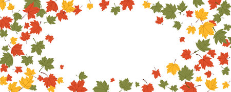 Fall season, thanksgiving and holiday frame with red, yellow and green color maple leaves. spaceのイラスト素材