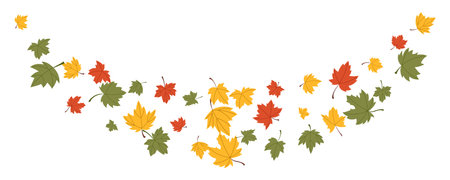 Maple illustration of autumn leaves falling in warm colors slowly float through the air welcomeのイラスト素材