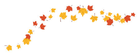yellow and brown maple leaf design flying floating isolated vector illustration greeting cardのイラスト素材