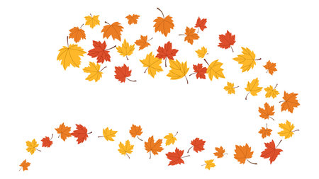 Maple leaf flying from tree on transparent background. fall season, wave cold air during windy weather. symbolのイラスト素材