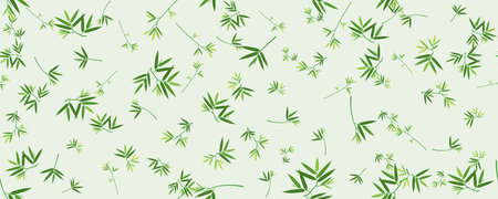 Organic bamboo leaf seamless pattern background. Modern tile green color backdropのイラスト素材