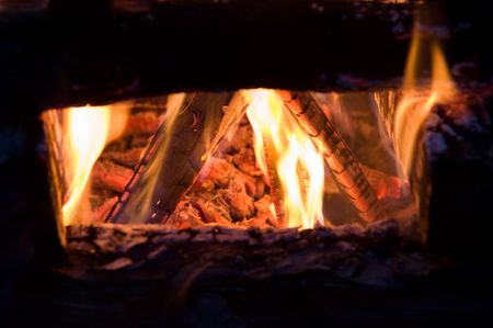 Wood burning inside of a campfireの写真素材