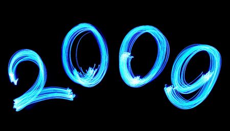 Blue number 2009 light painted with LED lightsの写真素材