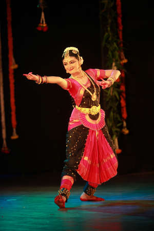 A talented dancer emotes at bharatnatyam recital event held on December 26,2016 at Sevasadan hall in Bengaluru.のeditorial素材