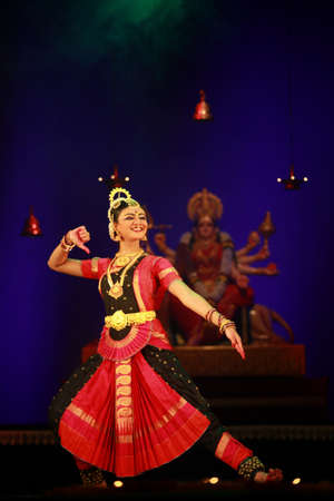 A talented dancer emotes at bharatnatyam recital event held on December 26,2016 at Sevasadan hall in Bengaluruのeditorial素材