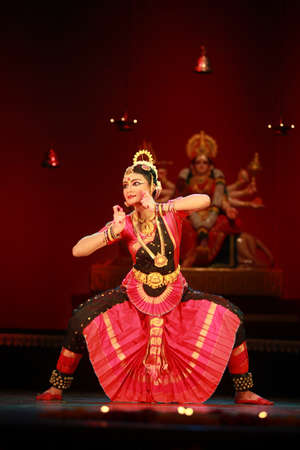A talented dancer emotes at bharatnatyam recital event held on December 26,2016 at Sevasadan hall in Bengaluruのeditorial素材
