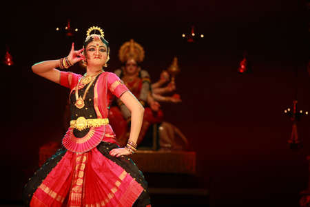 A talented dancer emotes at bharatnatyam recital event held on December 26,2016 at Sevasadan hall in Bengaluruのeditorial素材