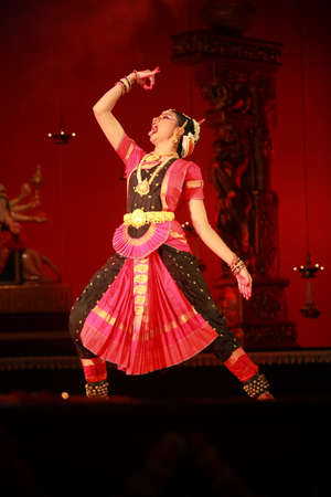 A talented dancer emotes at bharatnatyam recital event held on December 26,2016 at Sevasadan hall in Bengaluruのeditorial素材