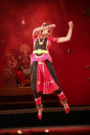 A talented dancer emotes at bharatnatyam recital event held on December 26,2016 at Sevasadan hall in Bengaluruのeditorial素材