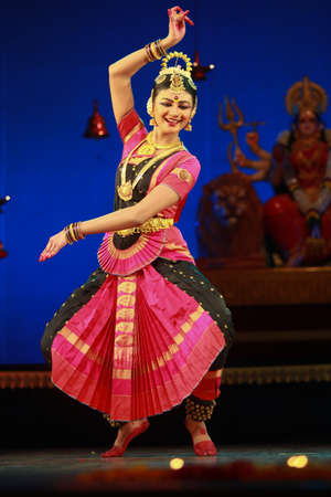 A talented dancer emotes at bharatnatyam recital event held on December 26,2016 at Sevasadan hall in Bengaluruのeditorial素材