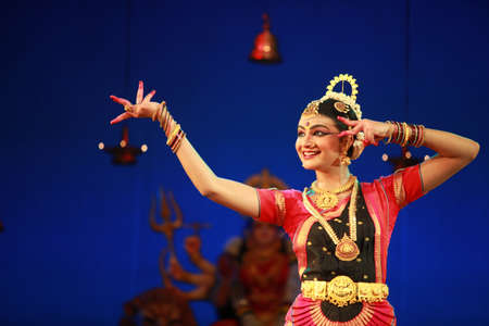 A talented dancer emotes at bharatnatyam recital event held on December 26,2016 at Sevasadan hall in Bengaluruのeditorial素材