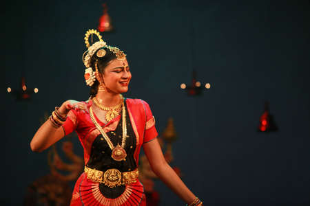 A talented dancer emotes at bharatnatyam recital event held on December 26,2016 at Sevasadan hall in Bengaluruのeditorial素材