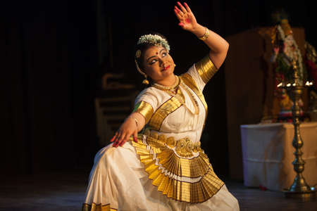 A talented dancer emotes at Mohiniyattam recital event held on December 26,2016 at Sevasadan hall in Bengaluru.のeditorial素材