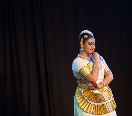 A talented dancer emotes at Mohiniyattam recital event held on December 26,2016 at Sevasadan hall in Bengaluruのeditorial素材