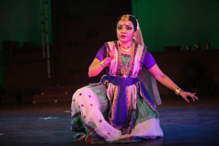 A sattriya dancer performs at event 'shisheerchanda festival' which was staged in Chowdiah Hall,Bengaluru on January 11,2020のeditorial素材
