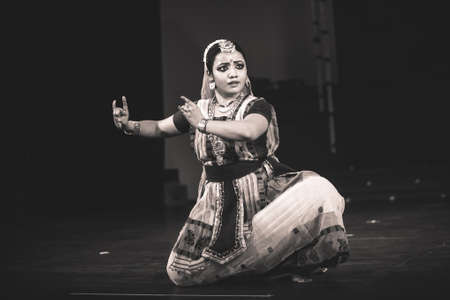 A sattriya dancer performs at event 'shisheerchanda festival' which was staged in Chowdiah Hall,Bengaluru on January 11,2020のeditorial素材