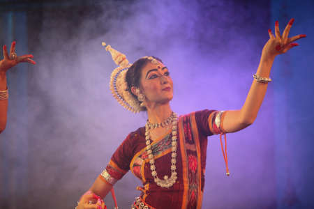 A odissi dancer performs at event 'shisheerchanda festival' which was staged in Chowdiah Hall,Bengaluru on January 11,2020のeditorial素材