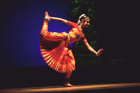 A bharatnatyam dancer performs at event 'Drishti festival' which was staged in Chowdiah Hall,Bengaluru on January 11,2020のeditorial素材
