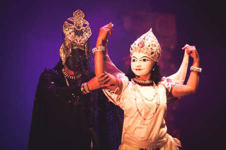 A chhau dancer performs at event 'Drishti festival' which was staged in Chowdiah Hall,Bengaluru on January 11,2020のeditorial素材