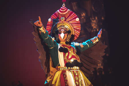 A yakshagana dancer performs at event 'Drishti festival' which was staged in Chowdiah Hall,Bengaluru on January 11,2020のeditorial素材