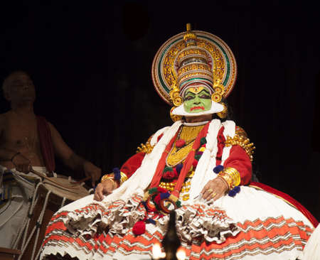 Performance of kathakali dancers on July 17,2017 in sevasadan hall in Bengaluru,Indiaのeditorial素材
