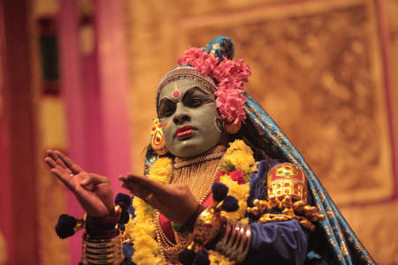 Performance of kathakali dancers on July 17,2017 in sevasadan hall in Bengaluru,Indiakeup room of kathakali dancers on July 17,2017 in Bengaluru,Indiaのeditorial素材