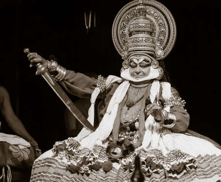 Performance of kathakali dancers on July 17,2017 in sevasadan hall in Bengaluru,Indiakeup room of kathakali dancers on July 17,2017 in Bengaluru,Indiaのeditorial素材