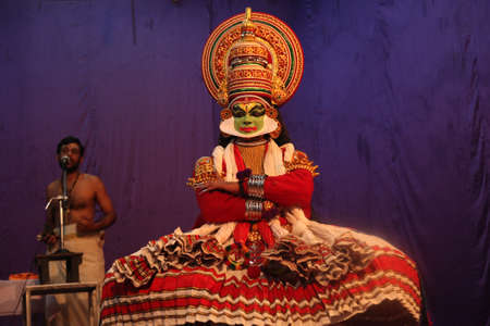 Performance of kathakali dancers on July 17,2017 in sevasadan hall in Bengaluru,Indiaのeditorial素材